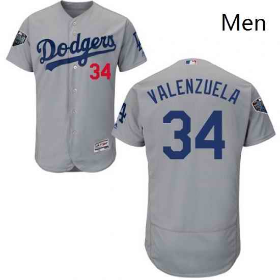 Mens Majestic Los Angeles Dodgers 34 Fernando Valenzuela Gray Alternate Flex Base Authentic Collection MLB Jersey